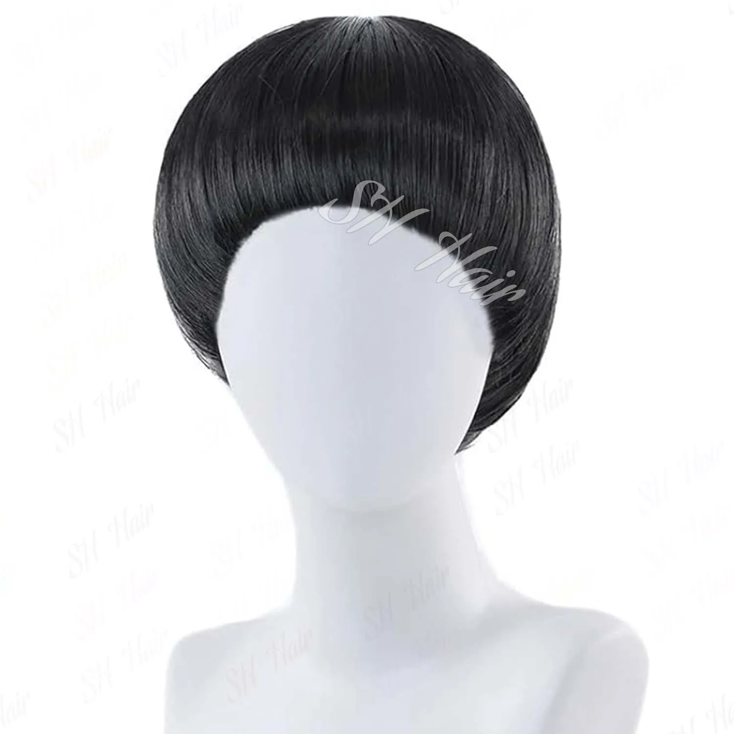 Men's Synthetic Short Black Bob Wig with Bangs