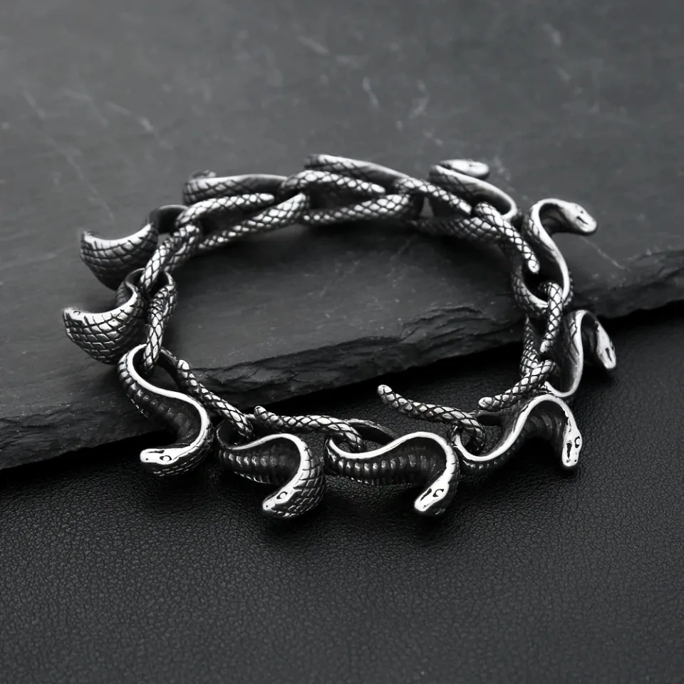 

Vintage Punk Unique Snake Bracelets For Men Women 316L Stainless Steel Hip Hop Biker Vikings Animal Bangles Charm Jewelry Gifts