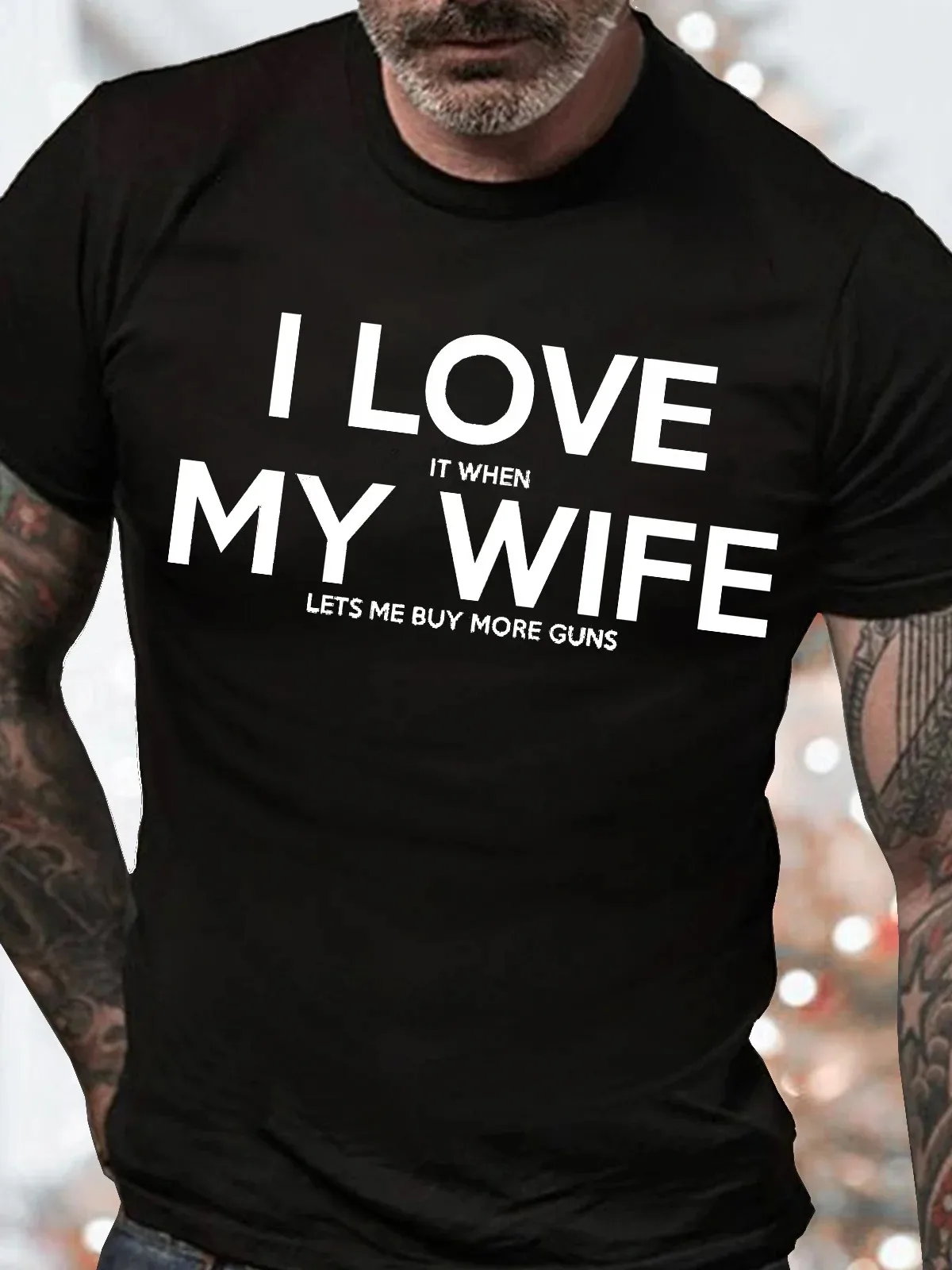 

Men's I Love My Wife Funny Graphic Print Text Letters Cotton Crew Neck Casual T-Shirt
