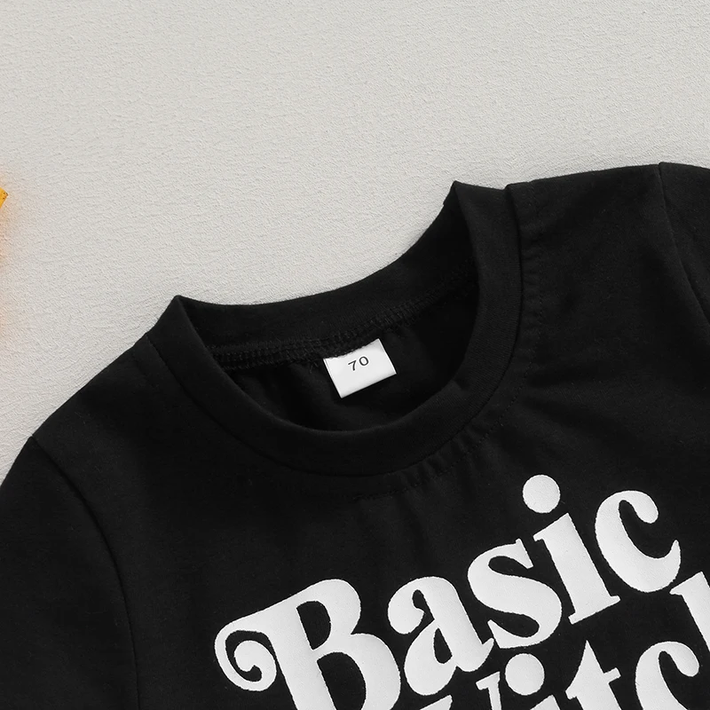 T-shirt d'Halloween à Manches Courtes et Col Rond pour Bébé Fille, à la Mode, avec Lettres Imprimées