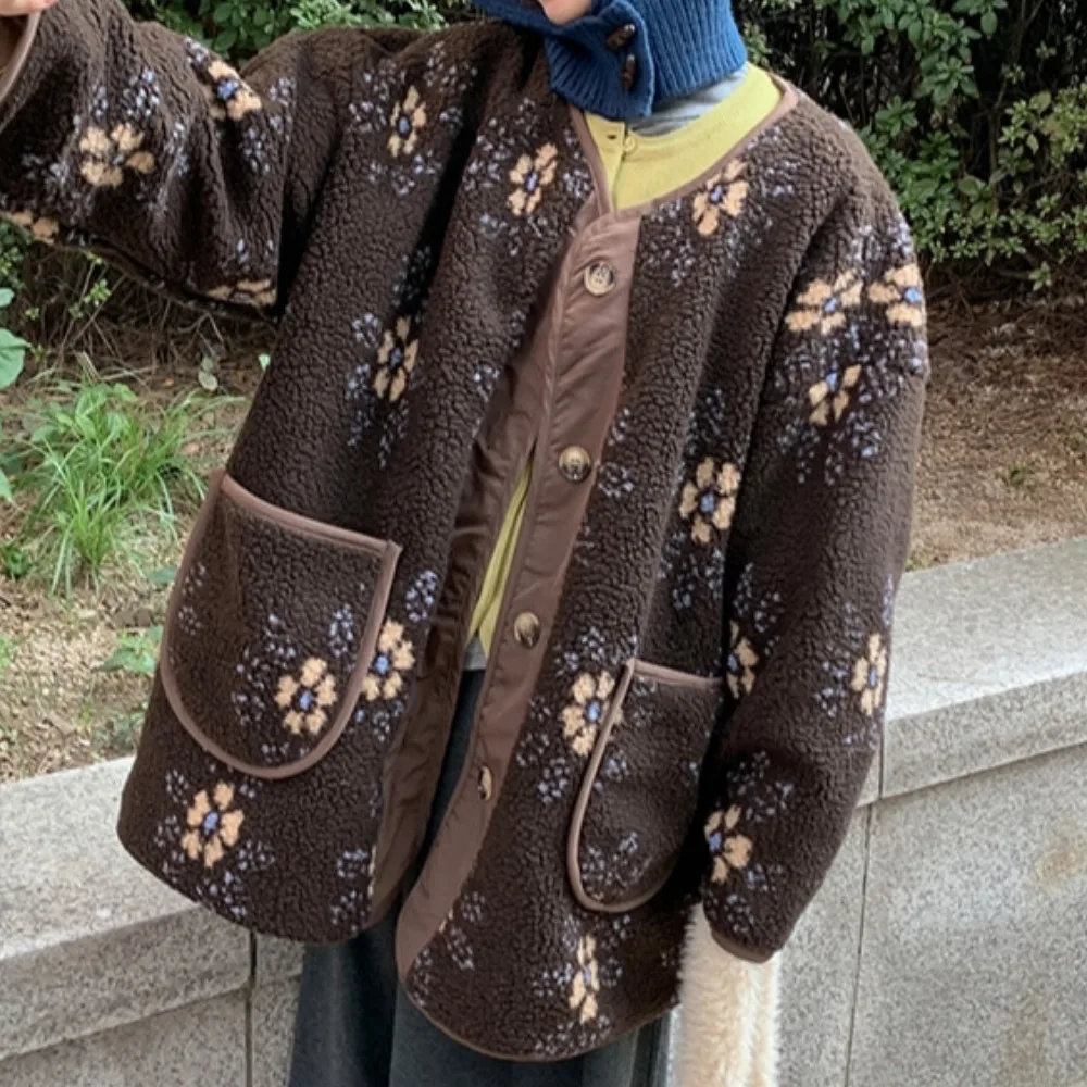 Retro Chic Winter Faion Patchwork Pelliccia di agnello Misto cotone Caldo versatile Cappotto in cotone Jaet Coreano Sle Loose Fit Lungo Sve