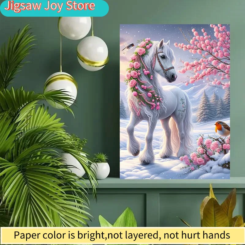 

Пазл для взрослых, 1000 деталей, большой размер 70,0x50,01 см, с изображением снежного цветка, животных и белого коня, идеально подходит для творческих занятий своими руками с семьей