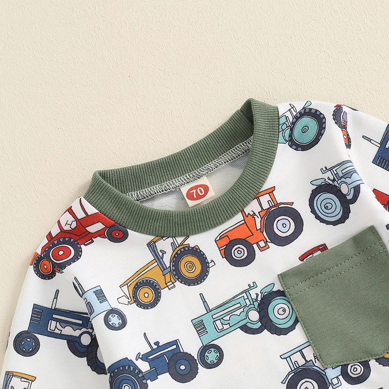 Lesimsam Baby Boy Farm Outfit Tractor Crewneck Pullover Sweatshirt and Pants Set 2Pcs Toddler Boy Fall Winter Clothes