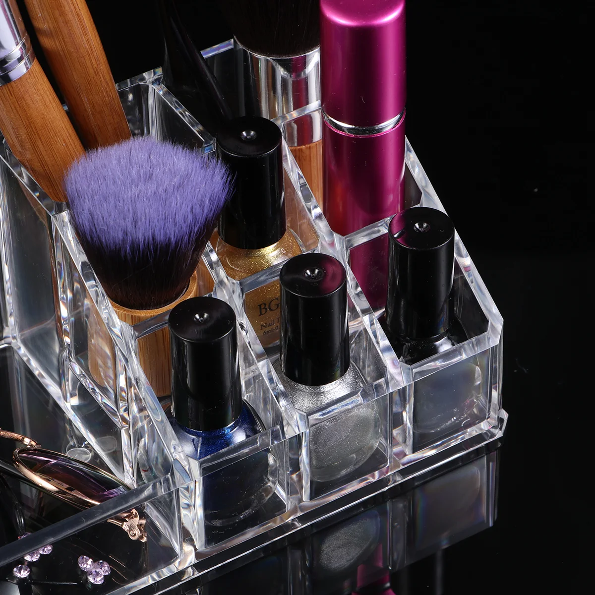 Organizzatore di cosmetici Custodia per trucco in acrilico trasparente Tipo di cassetto Supporto da tavolo 17x9,5x6,5 cm