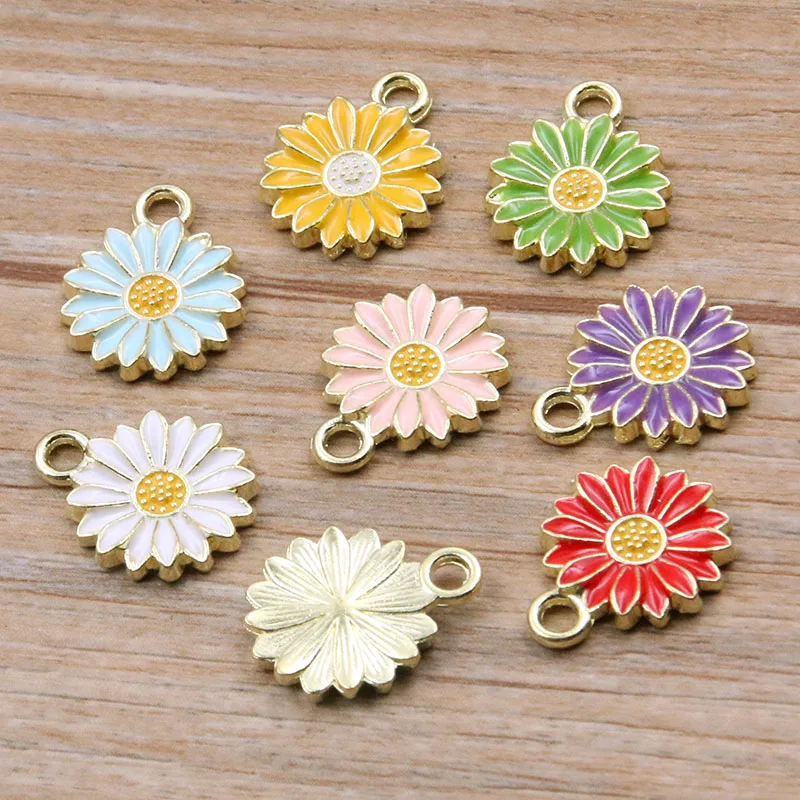 10PCS 7 Styles Mix Color Alloy Metal Drop Oil Colorful Flower Charms Plant Pendant For DIY Bracelet Necklace Jewelry Making