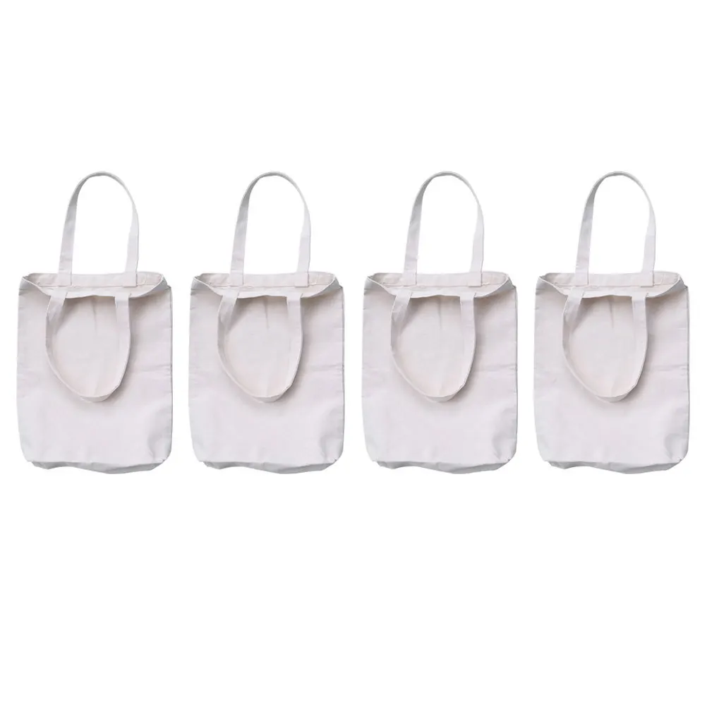

4 Pcs Blank Storage Pouch Canvas Shopping Bags Tote Shoulder Handheld Grocery The