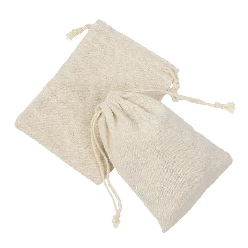 XXS-XL Simple Linen Drawstring Bag Gift Bag DIY Handmade Bag Pack Christmas Party Wedding Jewelry Pouch