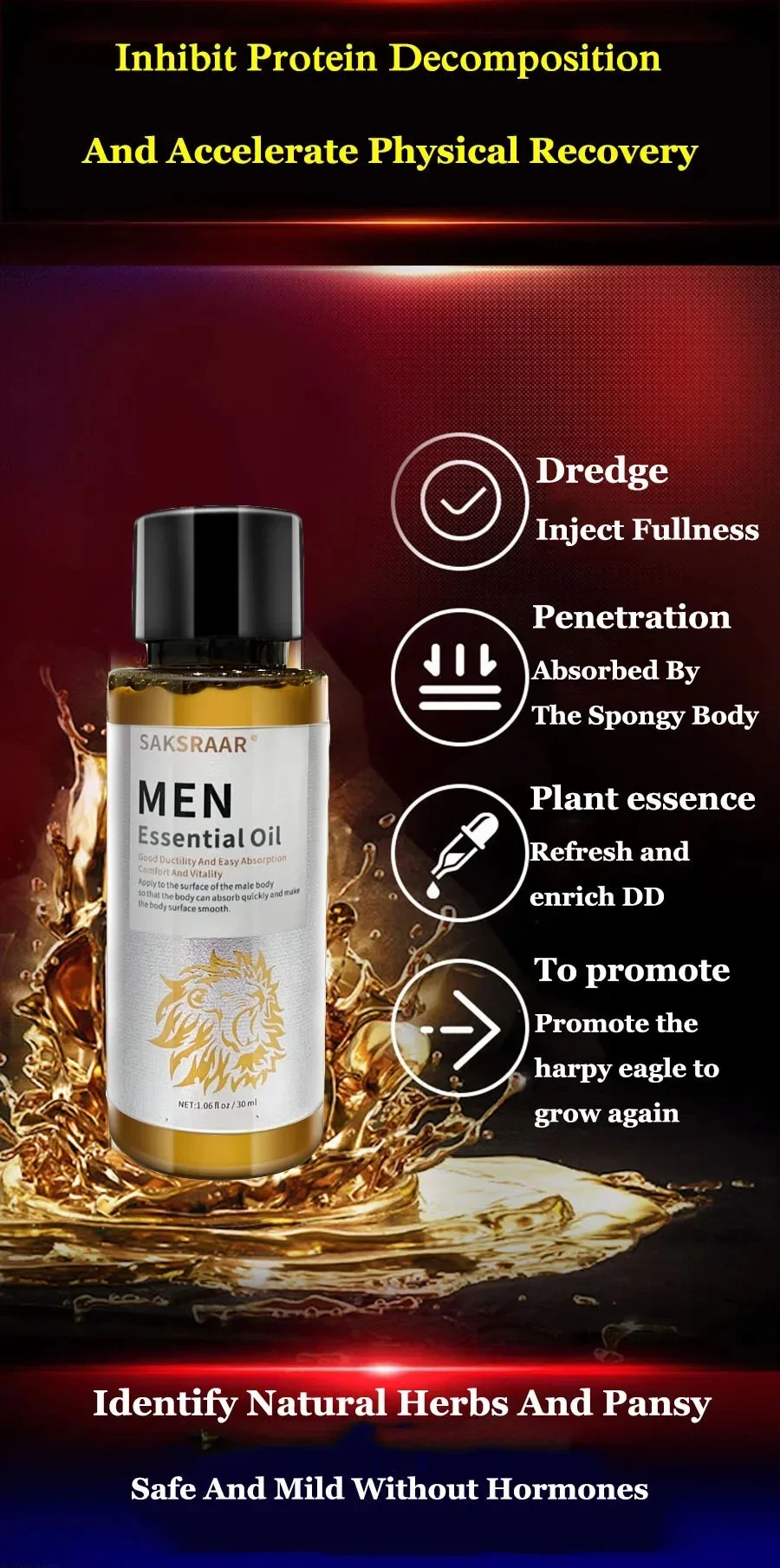 Saksraar Body Massage Essential Oil For Men Potency Increase Growth Lubricant Prolonged