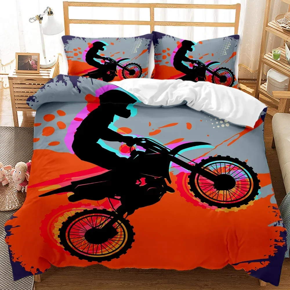

Motocross Rider Extreme Sports Comfortable Duvet Quilt Cover Pillowcase Bedding Set Children Bedroom Decoration Home Textile
