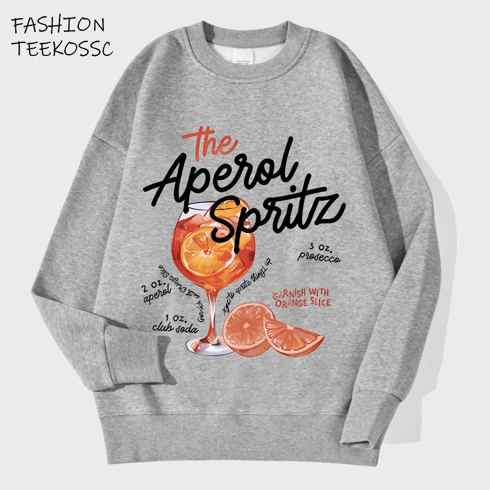 Sudadera con estampado de copa de vino tinto y rebanada naranja para hombre, jerséis holgados de manga larga con cuello redondo a la moda, ropa de otoño de lana para hombre