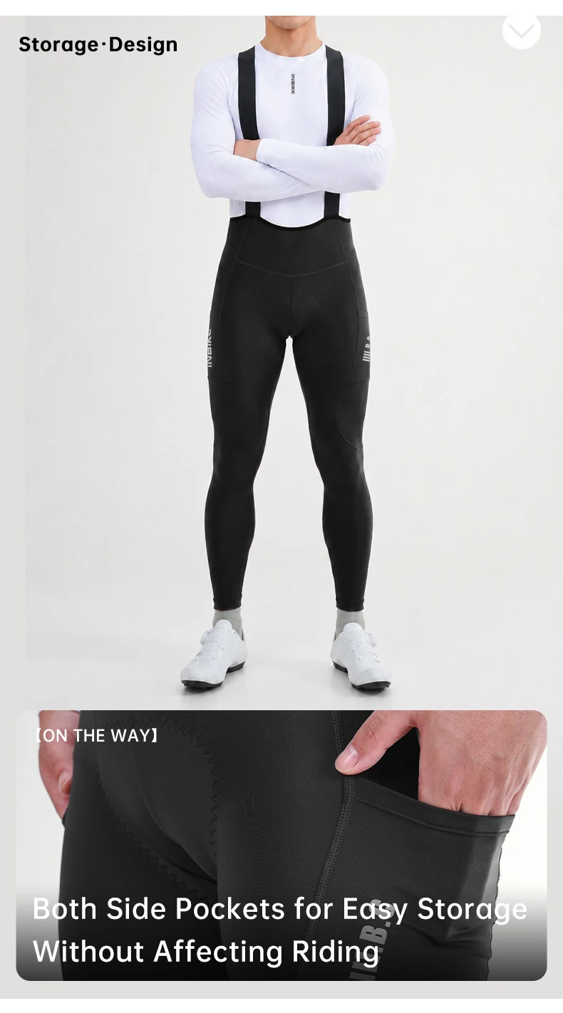 INBIKE Radsport-Fleece-Latzhose für Herren, Herbst-Winter, warme Radsport-Latzhose, thermische winddichte Fahrradhose, Fahrrad-Reithose – Detail 9