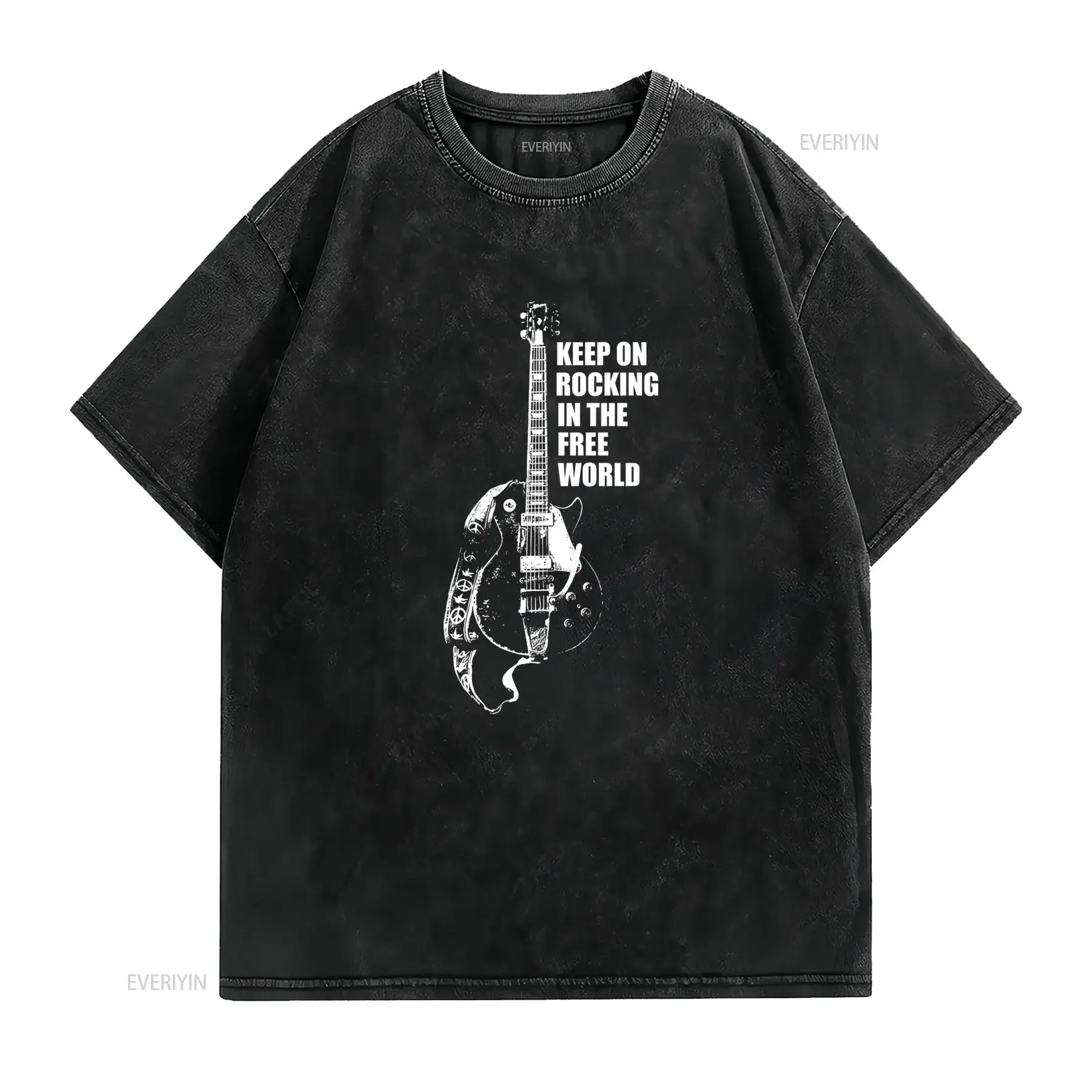Maglietta Uomo Vintage Neil Young Keep On Rocking In The Free World Stampa Chitarra 100 Cotone Collo Tondo Nero Casual vintage
