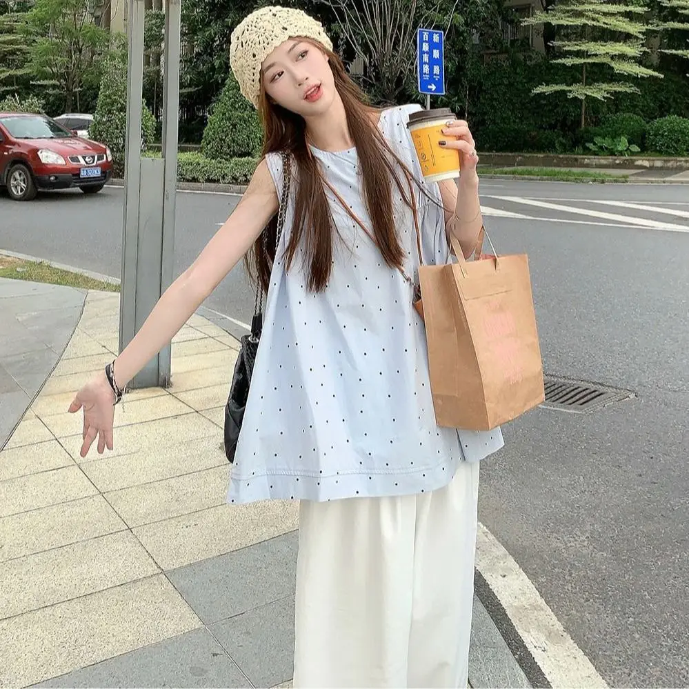 

Fashion Suit for Women Gentle Polka Dot Sleeveless Vest Summer Wide-leg Pants Casual Pants