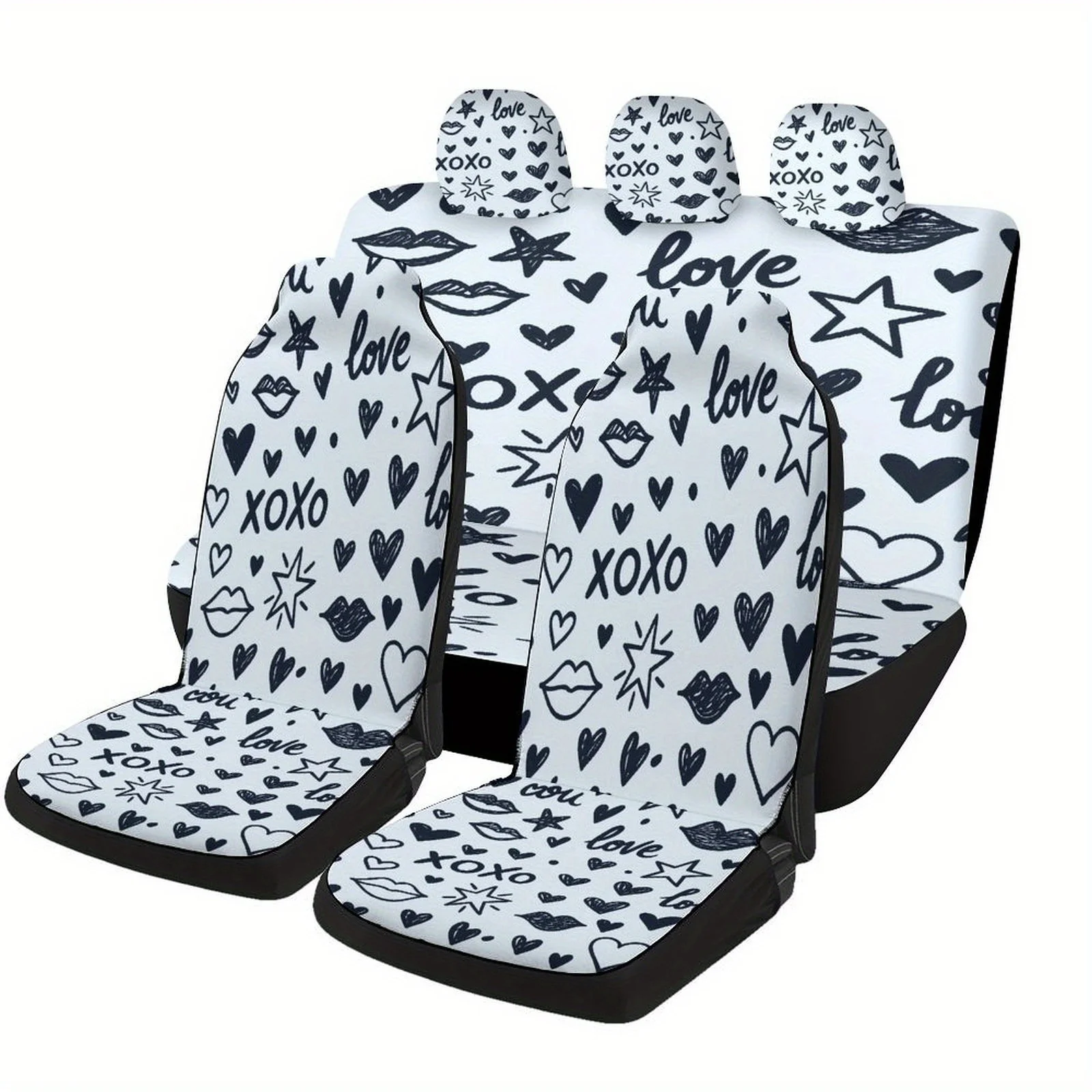 

Love Pattern Themed Car Seat Cover Set For Most Cars, Fashionable Novelty Car Seat Protector Covers Full Set, Universal Car Seat