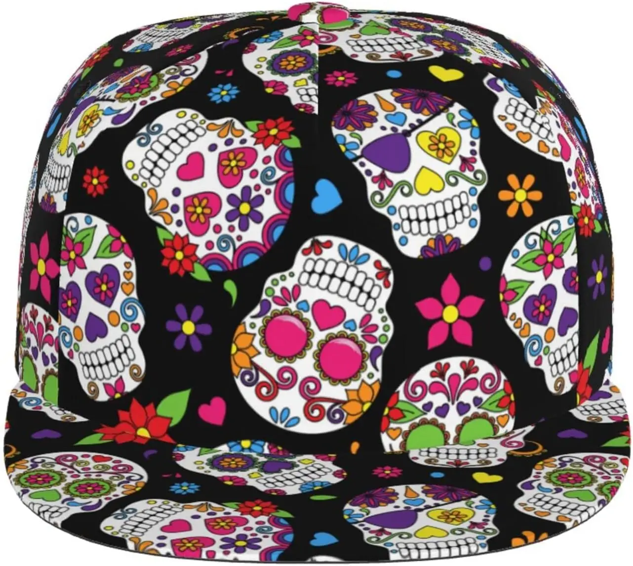 Colorful Sugar Skulls Baseball Cap for Men Women Classic Snapback Hat Hip Hop Style Flat Bill Brim Adjustable Visor Beach Tru