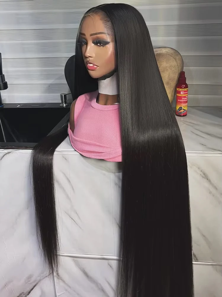 40インチ、46インチ、7x5 グルーレスストレートウィッグ、ブラジル産人毛、装着簡単、13x4、13x6 HDレースフロントウィッグ、女性用、密度250