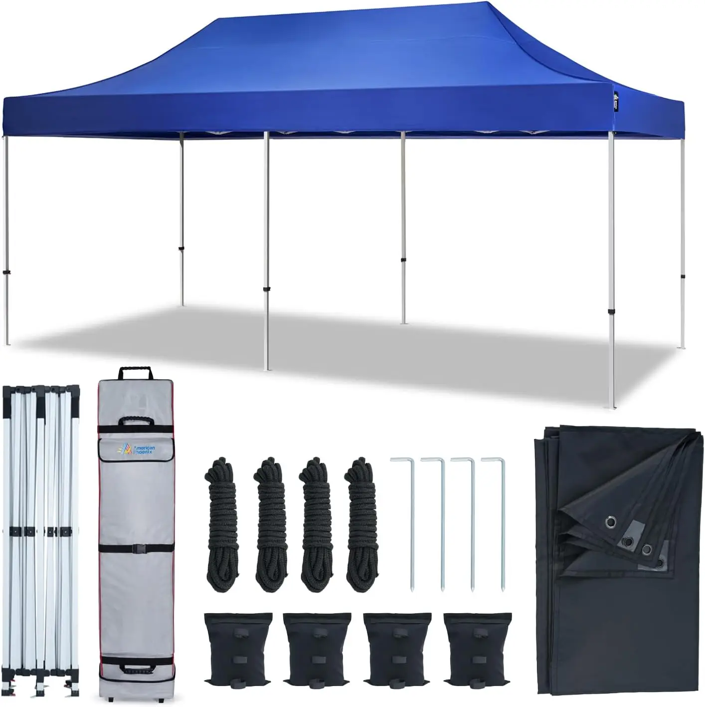 Blue Pop Up Portable Canopy Tent for Commercial Outdoor Market, Shelter, Heavy Duty with Roller Bag