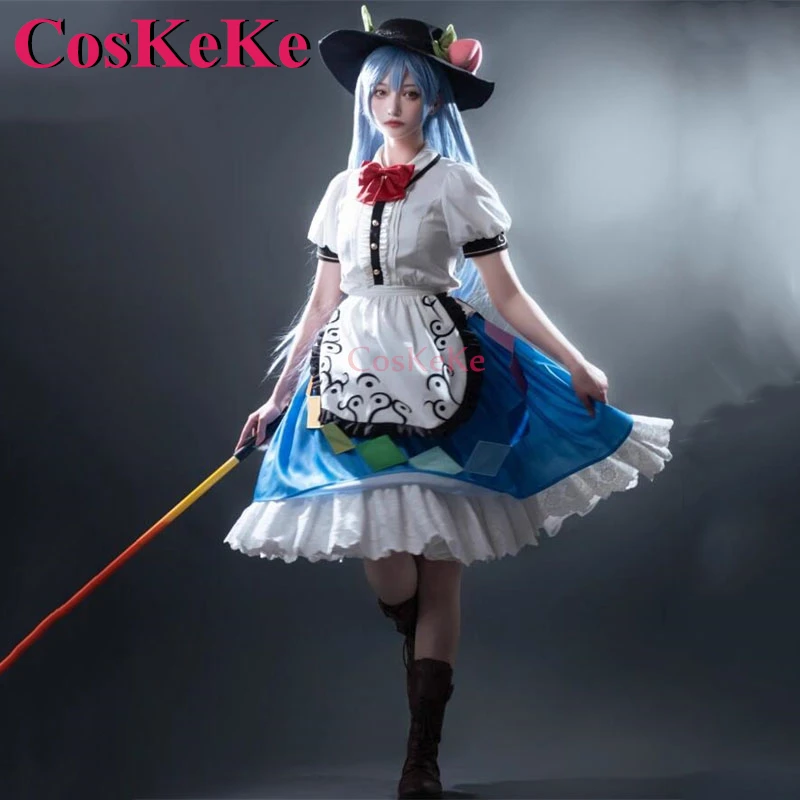 CosKeKe Hinanawi Tenshi Cosplay Game Touhou Project Costume Lovely Sweet Maid Outfit Women Halloween Party Role Play Clothing