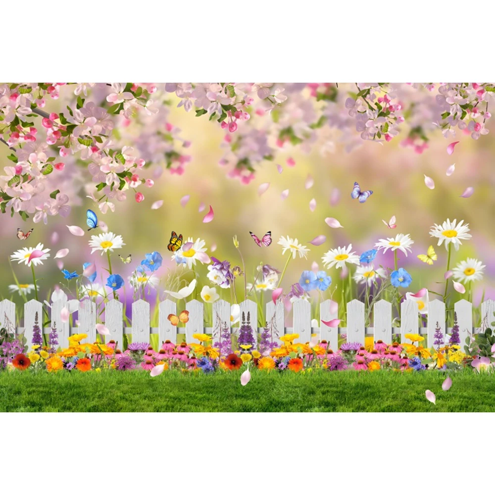 Spring Garden Natural Scenery Backdrop Flowers Green Grass Floral Easter Baby Shower Kids Portrait Photography Background Decor