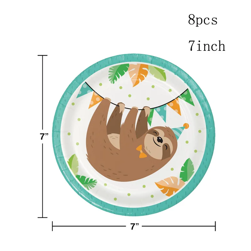 8pcs Cute Sloth Disposable tableware for kids birthday party supplies baby shower sloths print paper plate cup jungle party deco