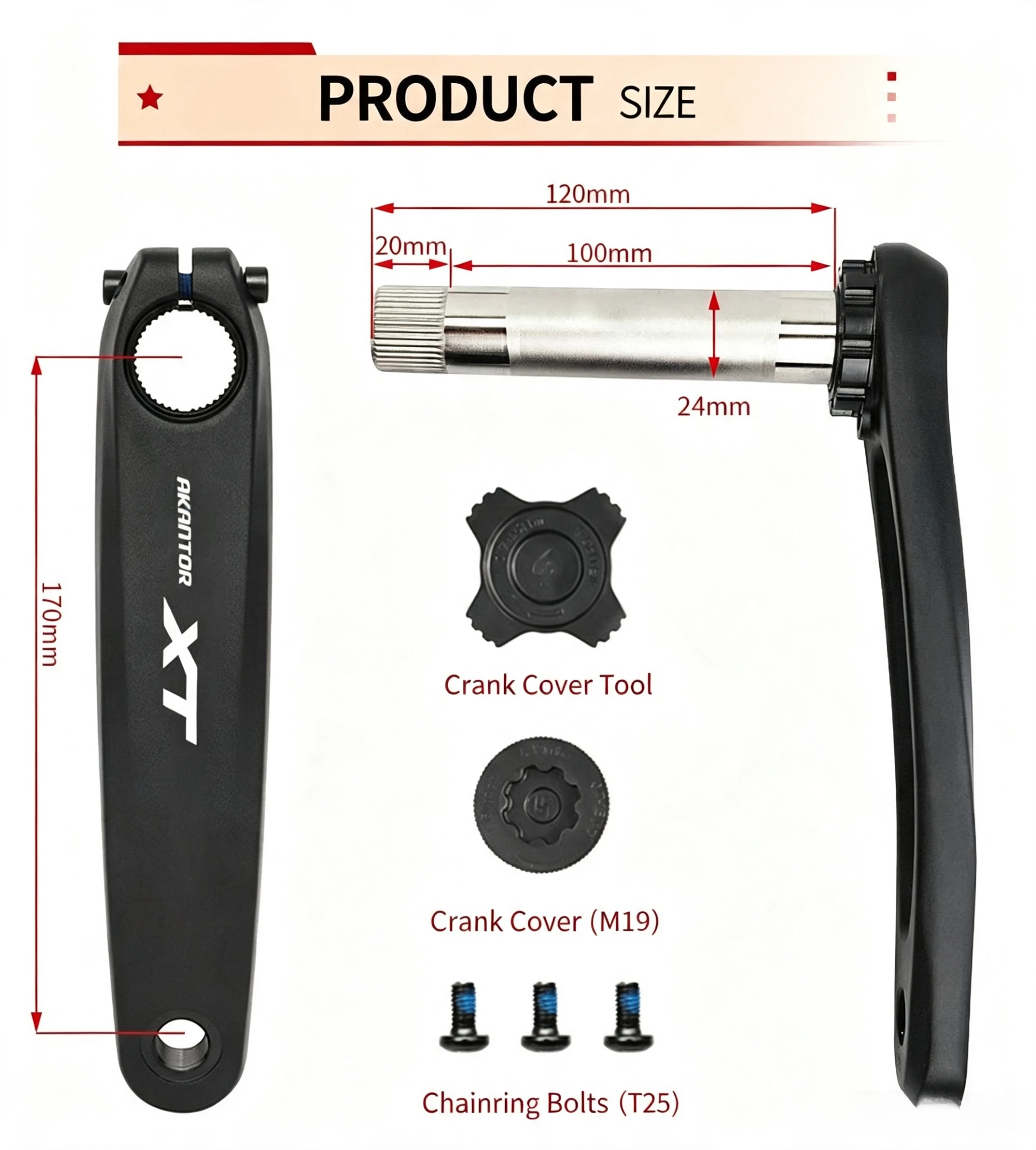 AKANTOR XT Hollowtech MTB Kurbelgarnitur 104 BCD 170mm Fahrradkurbelarm 34-40T Kettenblatt 9-12-Gang Mountainbike Kurbelsatz – Detail 3
