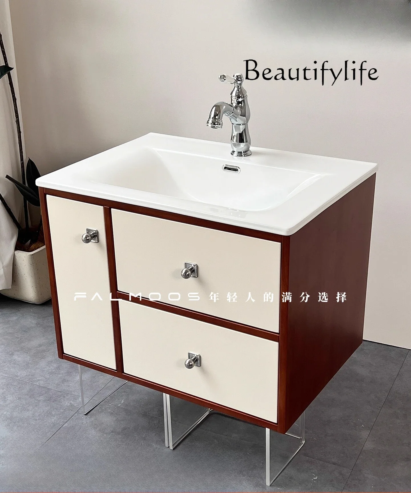 XS Oak Baking Paint Medium Antique Color Matching Retro Bathroom Cabinet Ceramic Integrated Basin Toilet Hand Wash Station