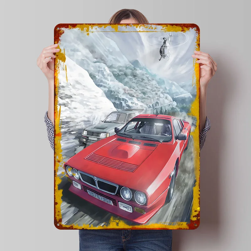 S Racing in Snowy Mountains Metal Poster Customized Wall Art Retro Vintage Metal Signs for Man Cave Decoration Home Decor Items