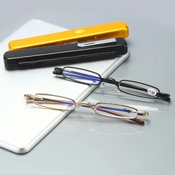 Portable Mini Reading Glasses Men Women Business Ultralight Small Rectangle Blue Light Eyeglasses with Case +100 +125 +150 +400