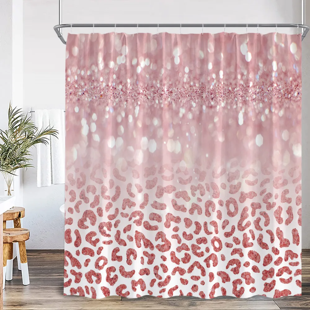 Glitter Diamond Shower Curtain Panther Pink Bathroom Decor Sparkling Fashion Modern Polyester Fabric Bathtub Curtain with Hook