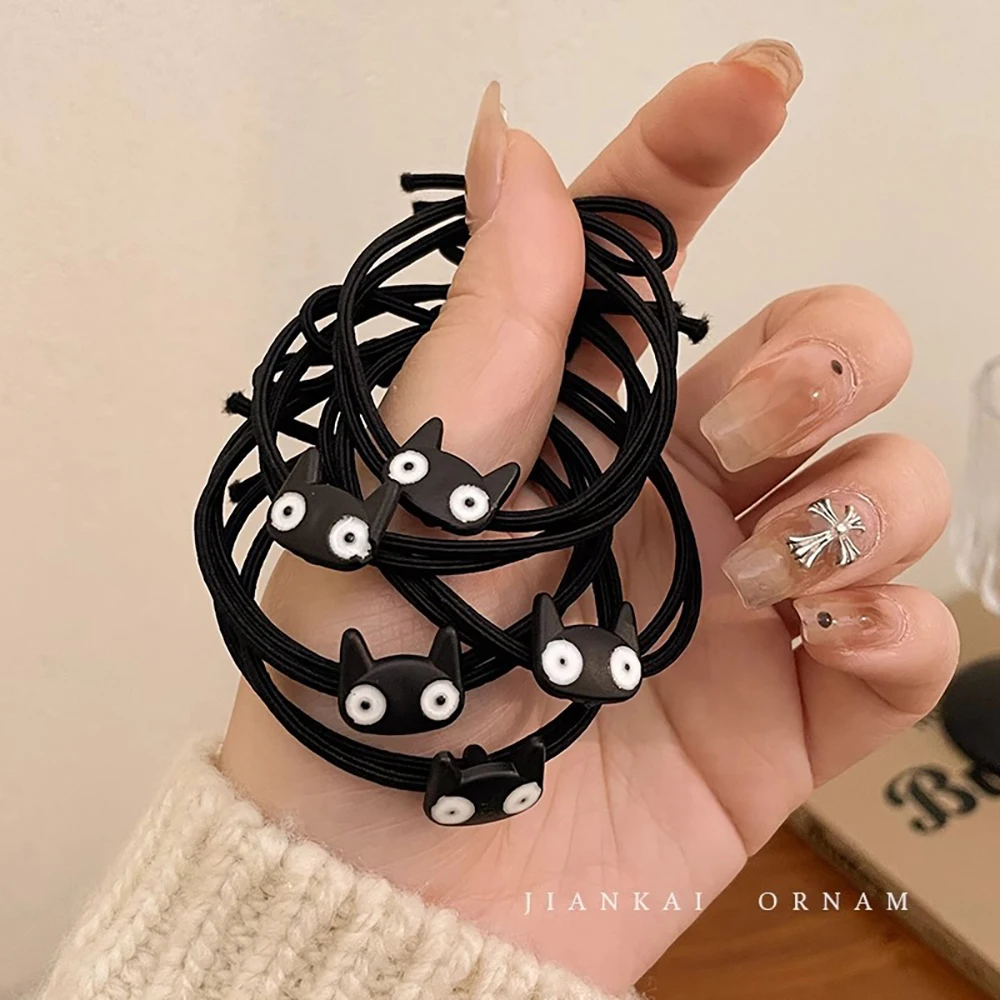 Cute Black Cat Rubber Band For Women Simple High Elastic Durable Hair Ring Leather Case Hair Ring Hair Rope Hair Accessories