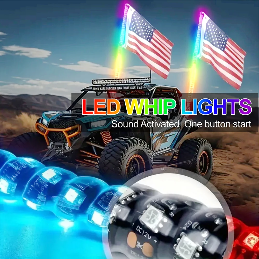 

Светодиодный фонарь для флагштока RGB COB 47 см, с дистанционным управлением, активируемый звуком, меняющий цвет, для внедорожников