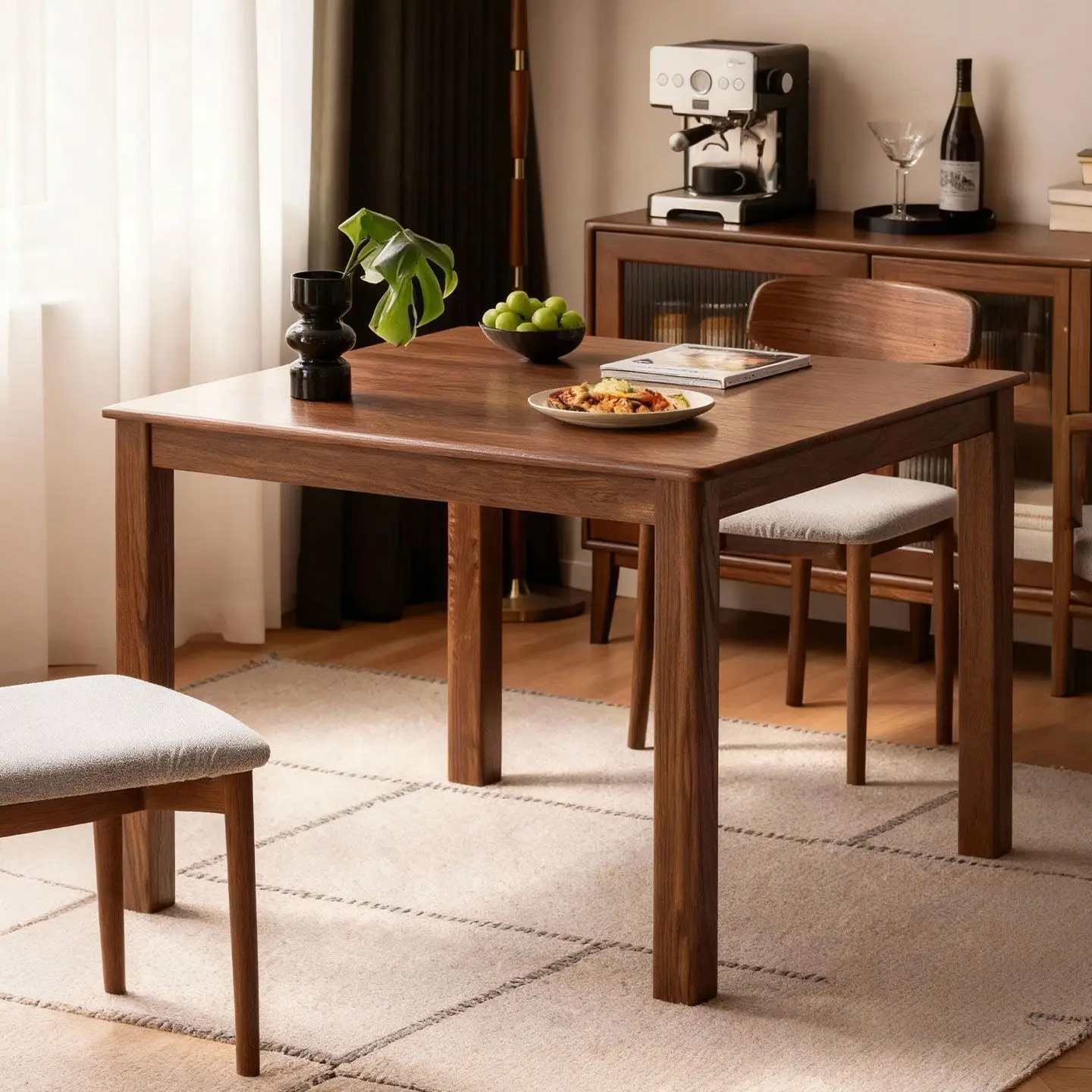

All solid wood dining table Solid wood square Dining and chair combination Square dining table Household