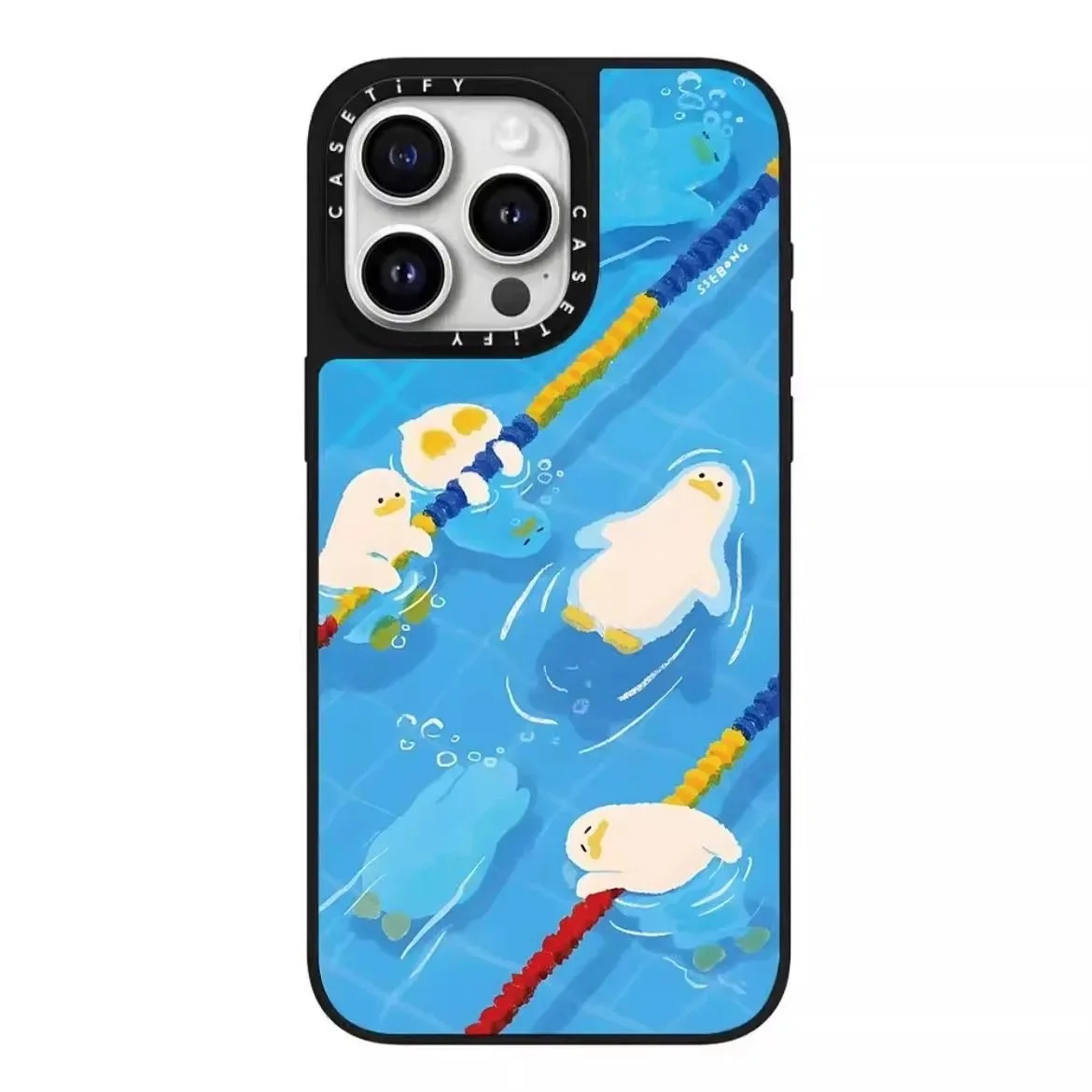 Custodia per telefono Apple 16Promax con anatra decadente SSEBONG co-branded MINISO per iPhone15 nuovo 14 trendy brand 13 specchio
