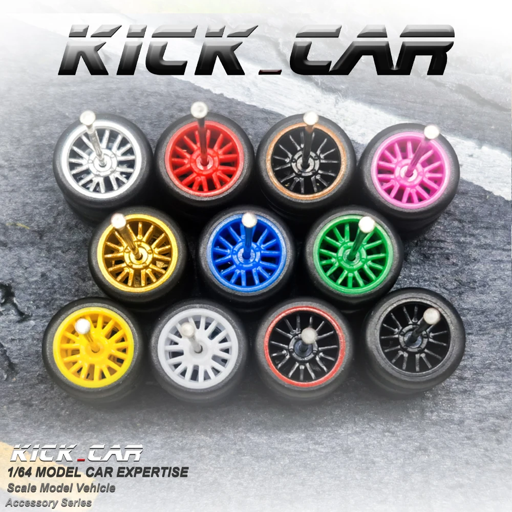 1/64 Wheels with Fixed Rubber Tires Multi Spoke for Toy Model Diecast Cars Refiting Parts for Hotwheels (5 sets for 5 Cars)