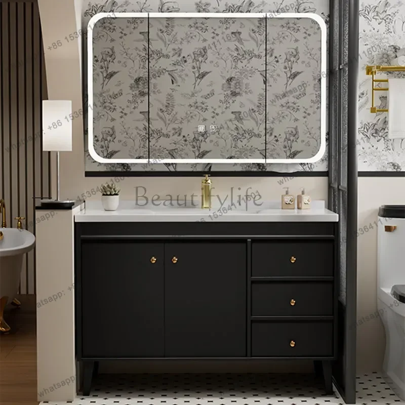 French retro floor-to-ceiling thickened honeycomb aluminum bathroom cabinet combined bathroom washstand ceramic basin