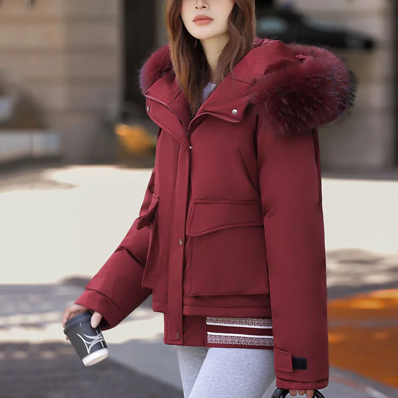 New Style Top Parker Waist-Cinching Fur Collar Warm Hooded Stylish Women's Cotton Jacket 2025 Winter Women's Cotton Jacket H520