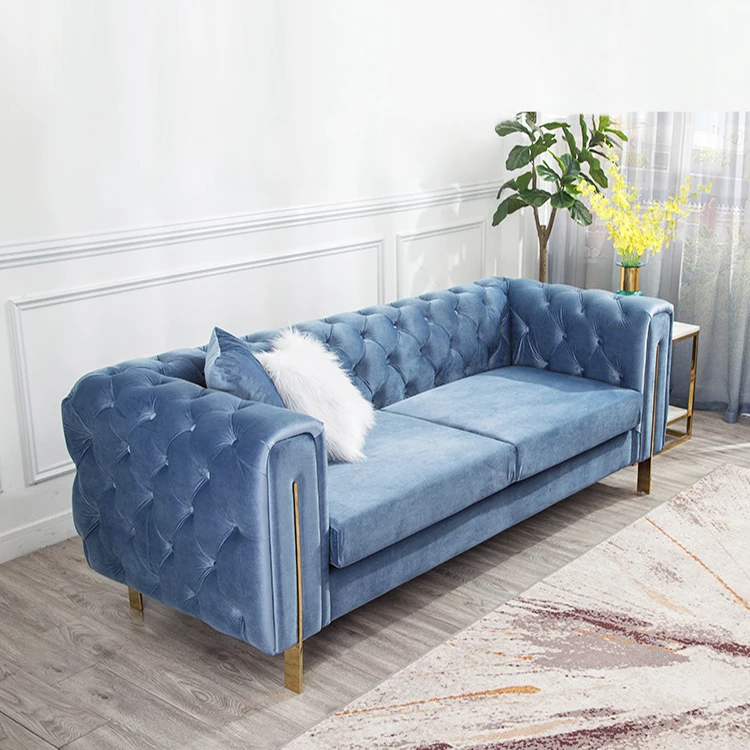 American Luxury Style Chesterfield Tufted Velvet Sofa Reclining Living Room Sofa with Gold Legs, Perfect for home office