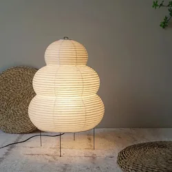 Wabi-Sabi Rice Paper Lantern Japanese Style LED Tripod Floor Lamp Study Hotel Night Light Living Room Bedroom Bedside Table Lamp