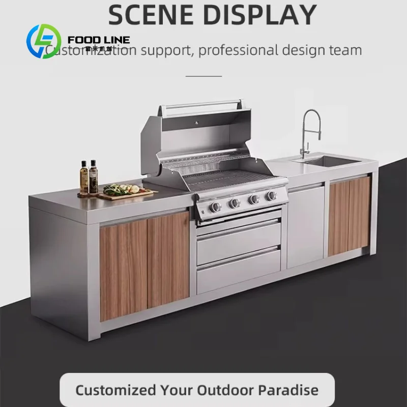 Customized 304 Stainless Steel Outdoor Kitchen Customized Mildew Proof Modern Design Outdoor Kitchen Island Set for Backyard