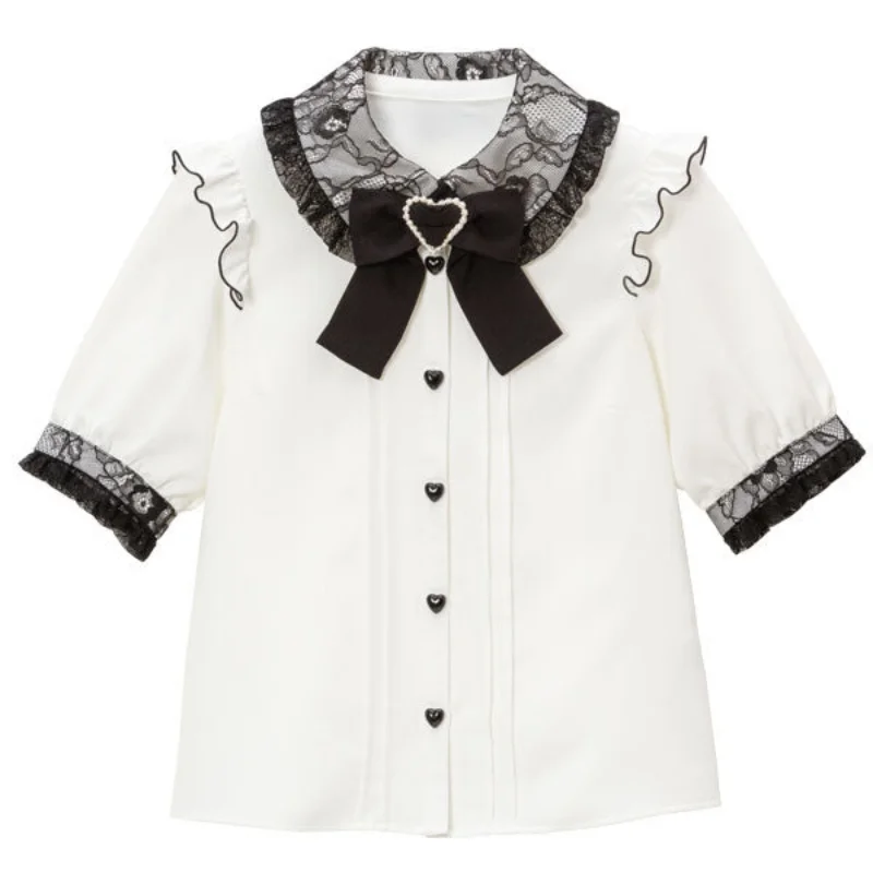 Imagem -02 - Camisa Lolita Feminina e Feminina Blusa Monocromática Tops Estilo Japonês Blusas de Manga Blusa com Laço Primavera Verão 2023