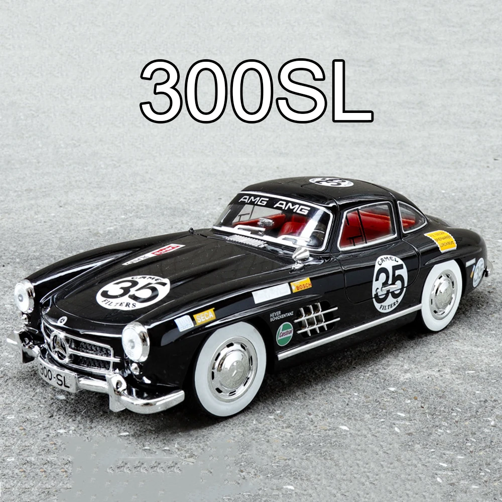 Maßstab 1:18, 300SL-Autos, Spielzeugmodell, Legierungsdruckgussräder, gedrehtes Miniatur-Vintage-Auto mit leichtem Musik, Fahrzeug für Kinder, Weihnachtsspielzeug