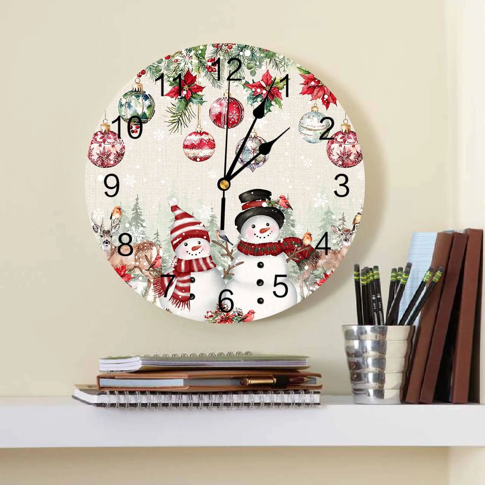 Christmas Ball Snowflake Snowman Gift Elk Wall Clock Large Modern Kitchen Dinning Round Wall Clocks Bedroom Silent Hanging Watch