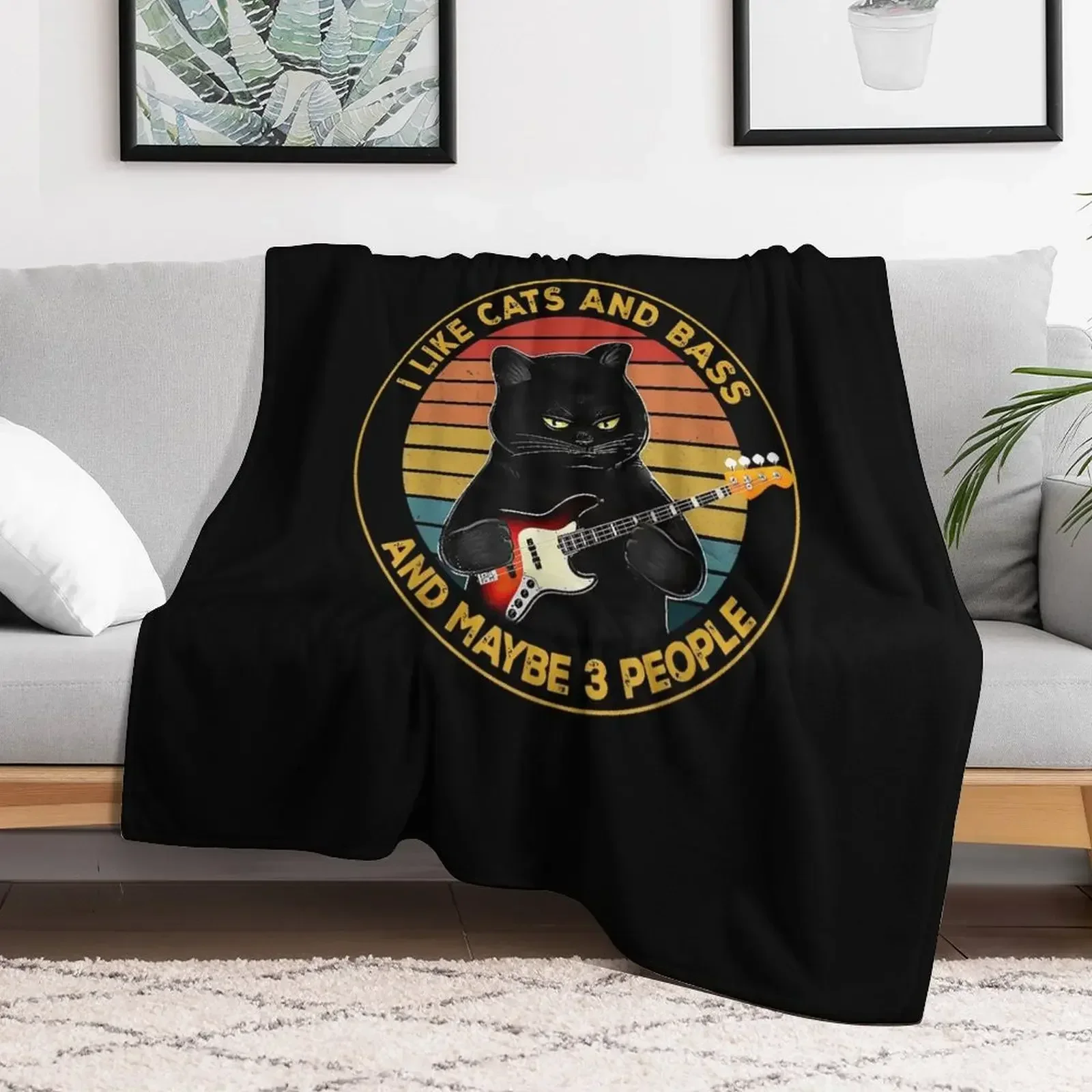 

I Like Cats And Bass And Maybe 3 People Throw Blanket Thermal Luxury St Sofa Quilt Blankets