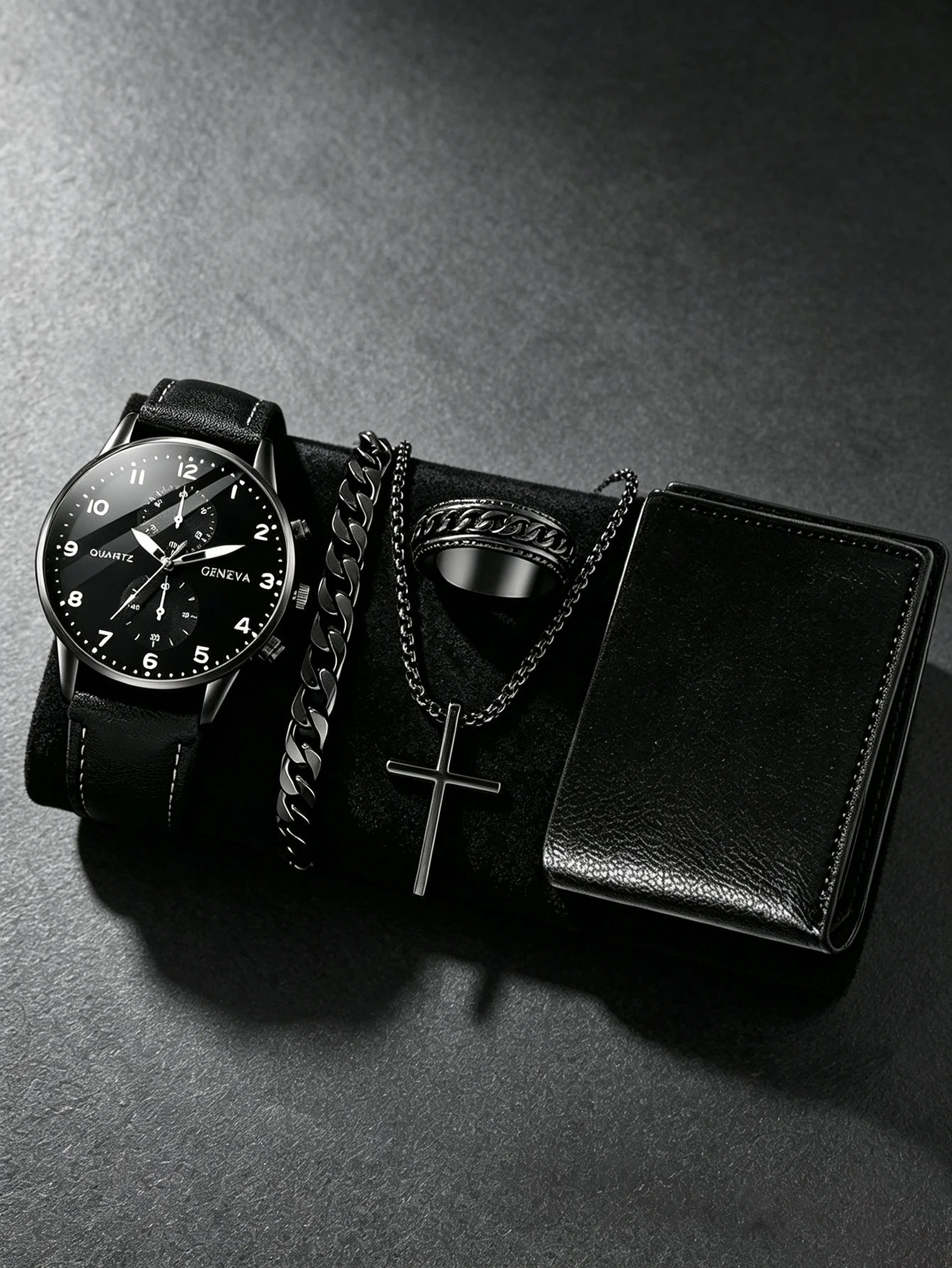 Children's Watch Set PU Leather Quartz Watch with Accessories+Wallet Combination Daily Holiday Gift