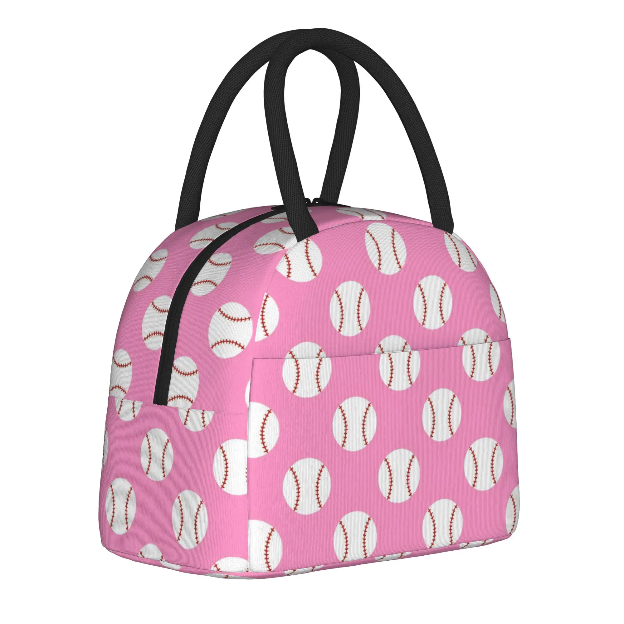 Red Stitching Baseball Insulated Lunch Bags Thermal Bag Reusable,Lunch Container Portable Tote Lunch Box Men Women Beach  Travel