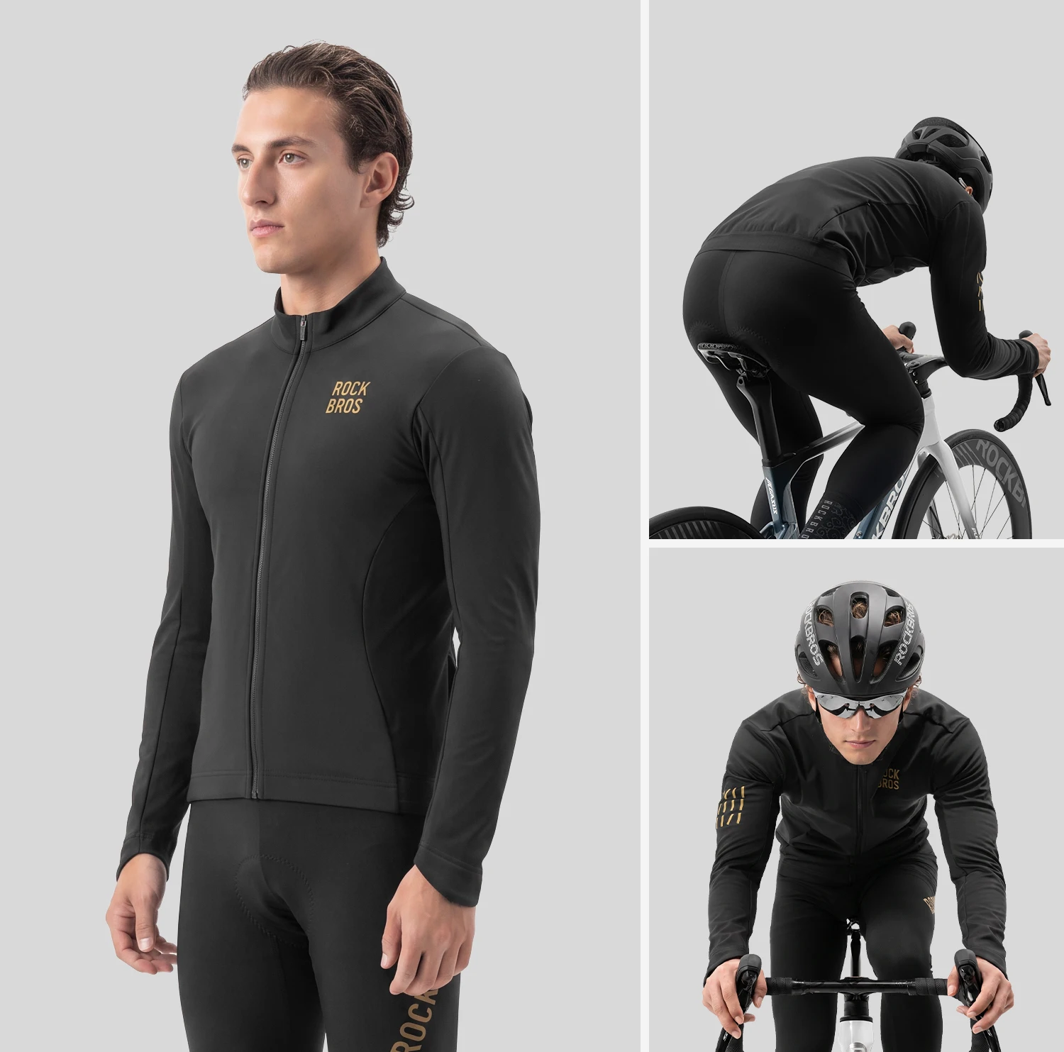 ROCKBROS Winter Warme Fahrradjacken für Männer und Frauen, Langarm-Fahrradoberteile, stoßfeste Thermo-Fleece-MTB-Straßenradjacken – Detail 3