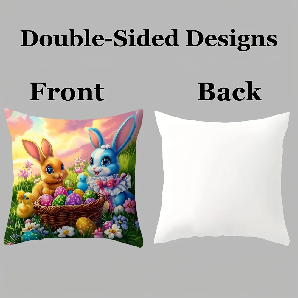 4Pcs Easter Pillow Covers 45x45cm Double-sided Printed Cushion Cases Bunny Chicken Egg Spring Home Decor Throw Pillows No Insert