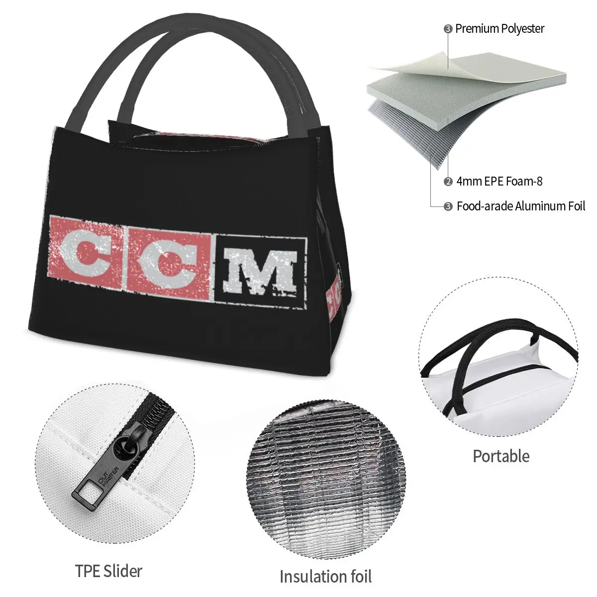 Lunchtaschen mit CCM Retro-Eishockey-Logo, isolierte Bento-Box, wiederverwendbare Lunchtasche, Picknicktaschen, Kühler, Thermotasche für Damen und Mädchen