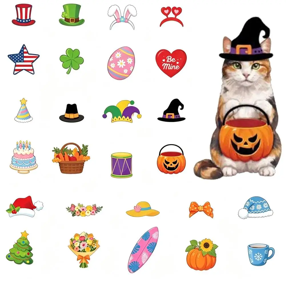 12Pcs-13Pcs Small Interchangeable Dog Seasonal Sign Halloween Decor, Wooden Magnetic Animal Accessories Table Decorations