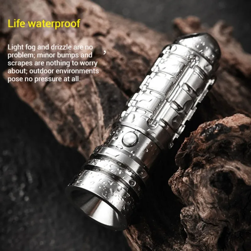 Mini Titanium Alloy Mini Flashlight Outdoor Survival Tool LED Pocket Keychain Light with Necklace for Camping Fishing Hike - Image 5